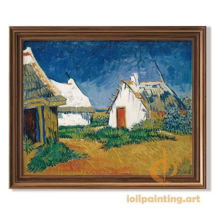 "Vincent van Gogh's 'Rustic Cottages with Red Door' - Premium Hand-Painted Oil Reproduction on Canvas"