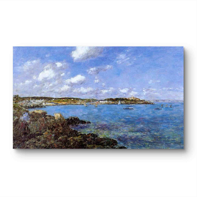 "Eugène Boudin's 'Coastal Serenity with Lighthouse' - Hand-Painted Oil Painting Reproduction"