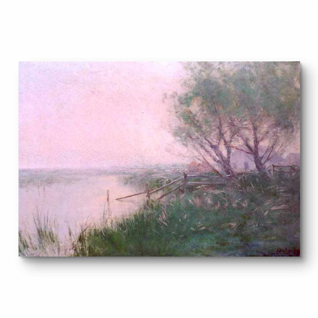 "Julian Onderdonk's 'Serene Riverbank with Flowering Trees' - Premium Hand-Painted Oil Reproduction on Canvas"
