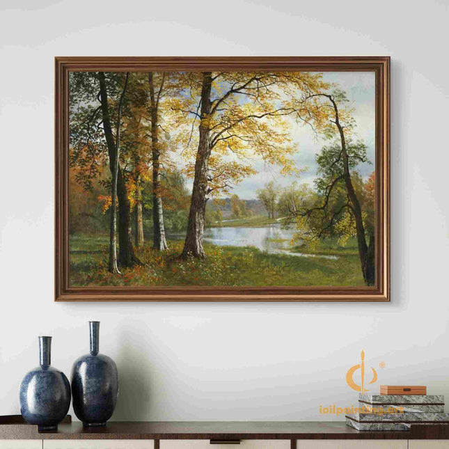 "Albert BIerstadt's 'Golden Autumn' - Hand-Painted Landscape Oil Painting Reproduction"