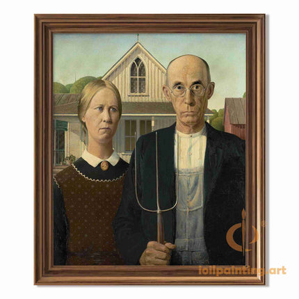 "Grant Wood's 'American Gothic' - Hand-Painted Classic Oil Painting Reproduction"