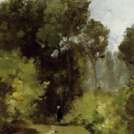 "Camille Pissarro's 'Solitary Walker in Sunlit Forest' - Hand-Painted Impressionist Oil Painting Reproduction"