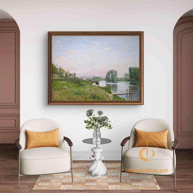 "Alfred Sisley's 'Banks of the Loing' - Hand-Painted Impressionist Oil Painting Reproduction"