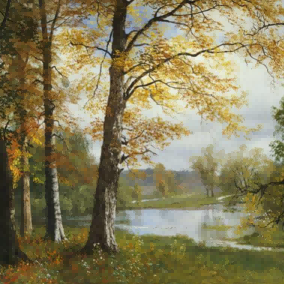 "Albert BIerstadt's 'Golden Autumn' - Hand-Painted Landscape Oil Painting Reproduction"