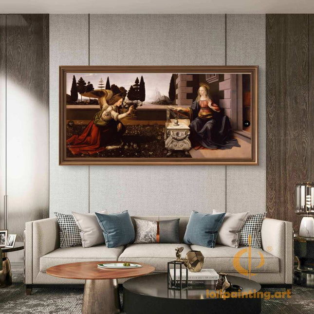 "Leonardo da Vinci's 'The Annunciation' - Hand-Painted Renaissance Oil Painting Reproduction"