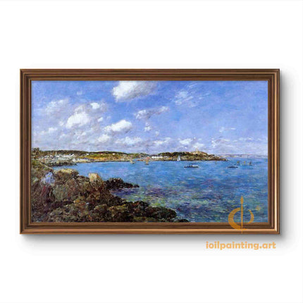 "Eugène Boudin's 'Coastal Serenity with Lighthouse' - Hand-Painted Oil Painting Reproduction"