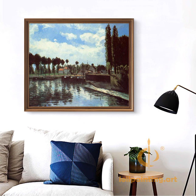 "Camille Pissarro's 'Serene Canal with Reflections' - Hand-Painted Oil Painting Reproduction"