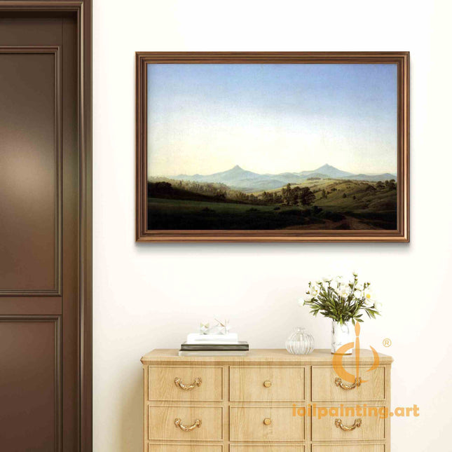 "Caspar David Friedrich's 'Tranquil Mountain Vista' - Hand-Painted Romantic Oil Painting Reproduction"