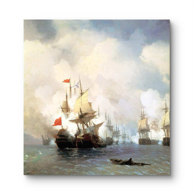 "Ivan Aivazovsky's 'Naval Battle at Sunset' - Hand-Painted Oil Painting Reproduction"