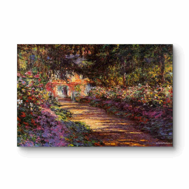 "Claude Monet's 'Sunlit Garden Pathway in Giverny' - Hand-Painted Oil Painting Reproduction"