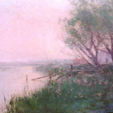 "Julian Onderdonk's 'Serene Riverbank with Flowering Trees' - Premium Hand-Painted Oil Reproduction on Canvas"