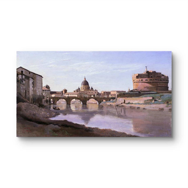 "Camille Corot's 'Riverside Castle with Stone Bridge' - Hand-Painted Oil Painting Reproduction"