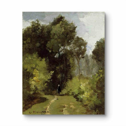 "Camille Pissarro's 'Solitary Walker in Sunlit Forest' - Hand-Painted Impressionist Oil Painting Reproduction"