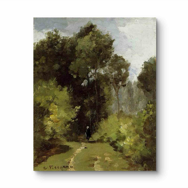 "Camille Pissarro's 'Solitary Walker in Sunlit Forest' - Hand-Painted Impressionist Oil Painting Reproduction"