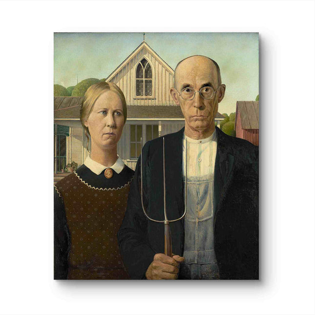 "Grant Wood's 'American Gothic' - Hand-Painted Classic Oil Painting Reproduction"