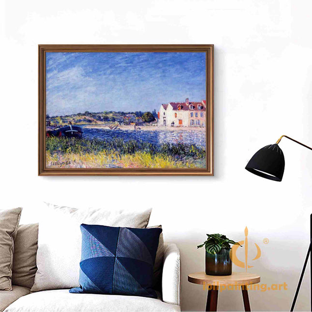 "Alfred Sisley's 'Riverside Cottage' - Hand-Painted Impressionist Oil Painting Reproduction"