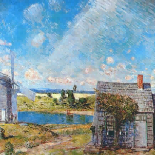 "Childe Hassam's 'Charming Countryside Cottage Scene' - Hand-Painted Landscape Oil Painting Reproduction"