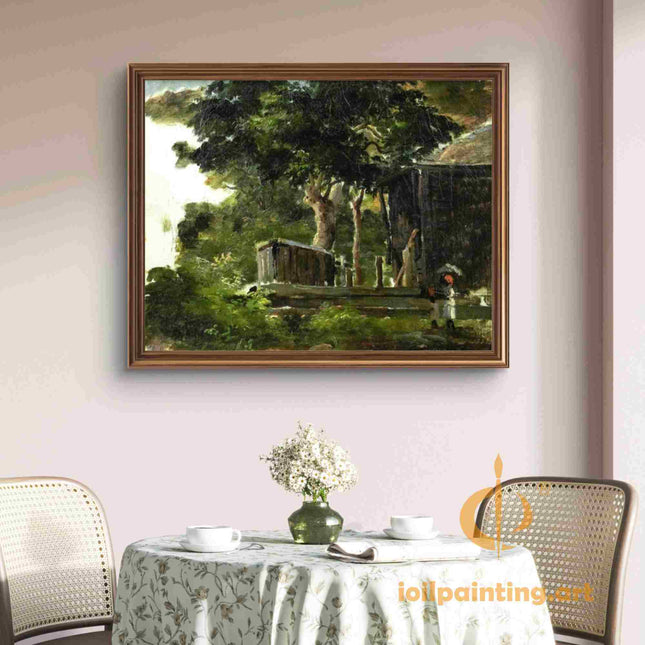 "Camille Pissarro's 'Village Lane in Summer' - Hand-Painted Impressionist Oil Painting Reproduction"