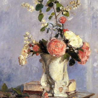 "Camille Pissarro's 'Floral Still Life with White Vase' - Hand-Painted Impressionist Oil Painting Reproduction"