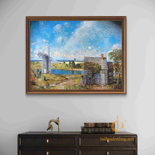 "Childe Hassam's 'Charming Countryside Cottage Scene' - Hand-Painted Landscape Oil Painting Reproduction"