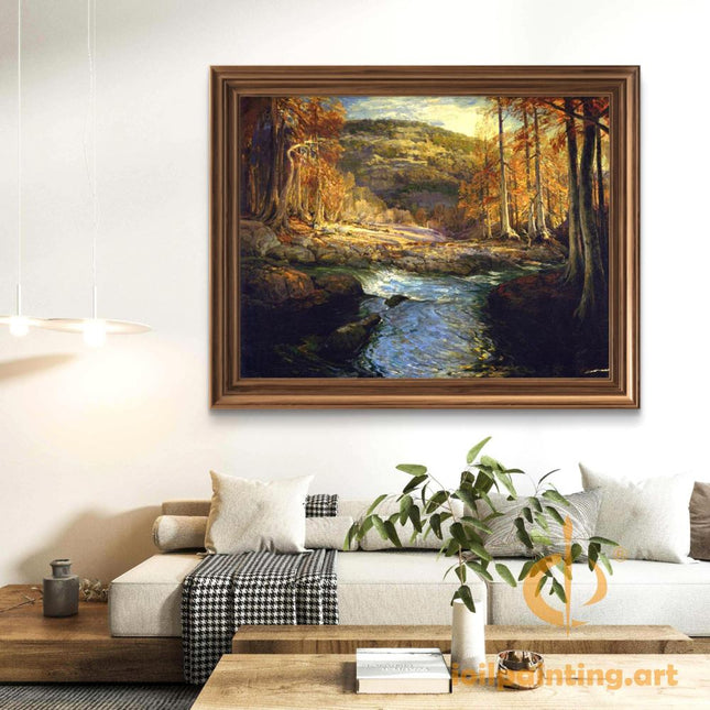 "Julian Onderdonk's 'Autumn Serenity: Forest Stream in Golden Light' Oil Painting Reproduction on Canvas"