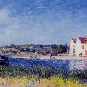 "Alfred Sisley's 'Riverside Cottage' - Hand-Painted Impressionist Oil Painting Reproduction"