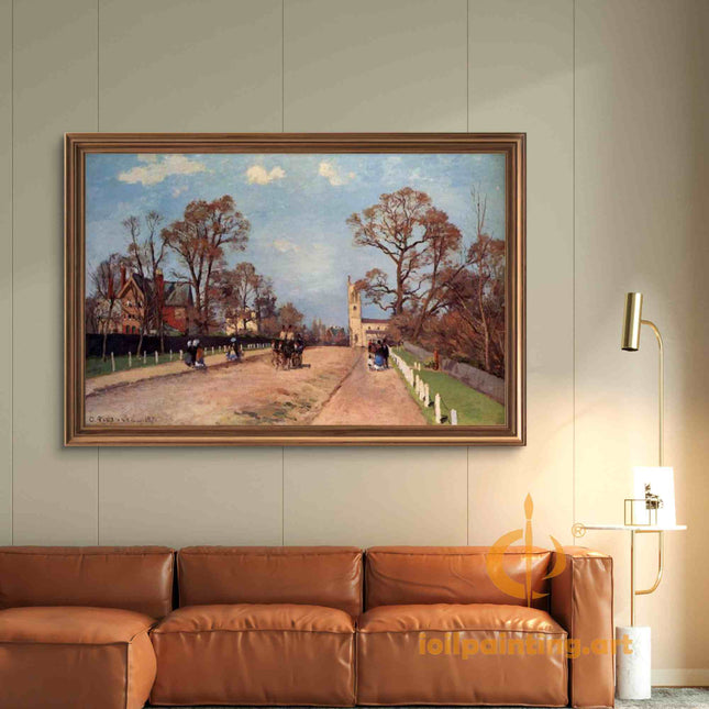 "Camille Pissarro's 'Village Road with Horse-Drawn Carriage' - Hand-Painted Oil Painting Reproduction"