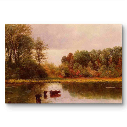 "John Constable's 'Cattle Watering at Dusk' - Hand-Painted English Landscape Oil Painting Reproduction"