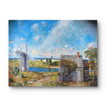 "Childe Hassam's 'Charming Countryside Cottage Scene' - Hand-Painted Landscape Oil Painting Reproduction"