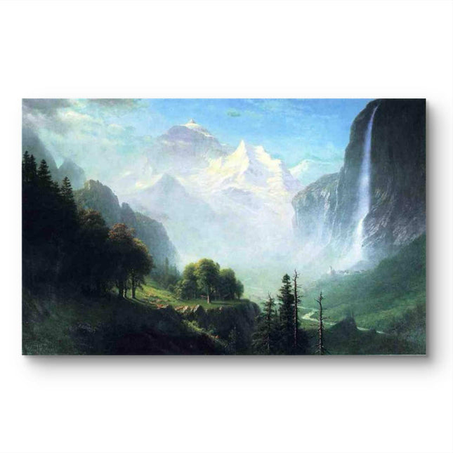 "Albert Bierstadt's 'Alpine Grandeur' - Hand-Painted Mountain Landscape Oil Painting Reproduction"