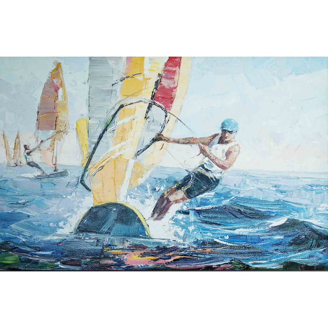 "Dynamic Windsurfing Oil Painting - Vibrant Nautical Sports Art - Handmade Ocean Adventure Wall Decor"