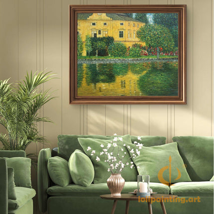 "Claude Monet Inspired 'Golden Manor by the Water' - Premium Hand-Painted Oil Reproduction on Canvas"