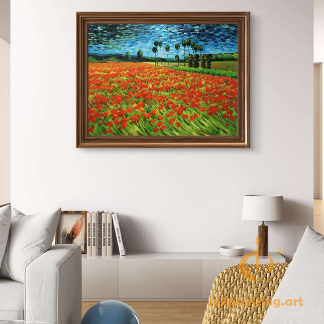 "Vincent van Gogh Inspired 'Vibrant Poppy Field' - Premium Hand-Painted Oil Reproduction on Canvas"