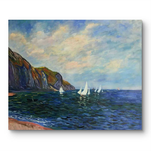 "Claude Monet Inspired 'Coastal Breeze and White Sails' - Premium Hand-Painted Oil Reproduction on Canvas"