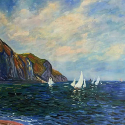 "Claude Monet Inspired 'Coastal Breeze and White Sails' - Premium Hand-Painted Oil Reproduction on Canvas"