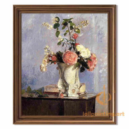 "Camille Pissarro's 'Floral Still Life with White Vase' - Hand-Painted Impressionist Oil Painting Reproduction"