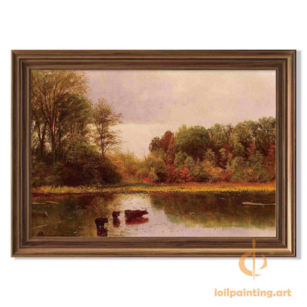 "John Constable's 'Cattle Watering at Dusk' - Hand-Painted English Landscape Oil Painting Reproduction"