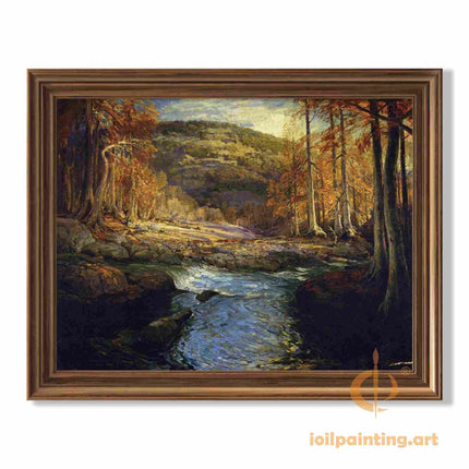 "Julian Onderdonk's 'Autumn Serenity: Forest Stream in Golden Light' Oil Painting Reproduction on Canvas"