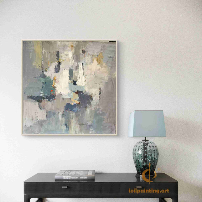 Modern Abstract Oil Painting - Textured Gray and Gold Wall Art for Calming Interiors