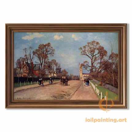 "Camille Pissarro's 'Village Road with Horse-Drawn Carriage' - Hand-Painted Oil Painting Reproduction"