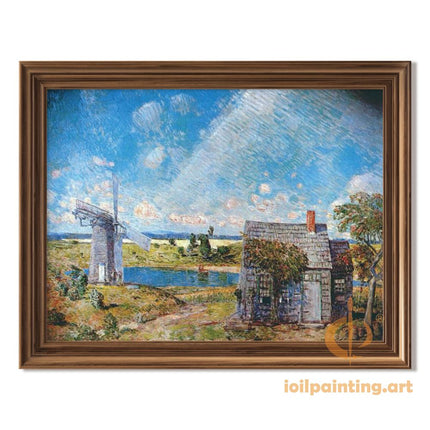 "Childe Hassam's 'Charming Countryside Cottage Scene' - Hand-Painted Landscape Oil Painting Reproduction"