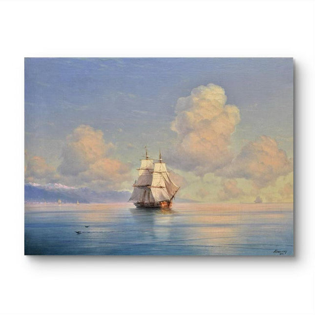 "Ivan Aivazovsky's 'Serene Sailboat at Sunset' - Hand-Painted Oil Painting Reproduction"
