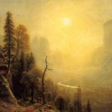 "Albert Bierstadt's 'Golden River Serenity' - Hand-Painted Landscape Oil Painting Reproduction"