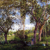 "Camille Pissarro's 'Sunlit Meadow Through Towering Trees' - Hand-Painted Impressionist Oil Painting Reproduction"