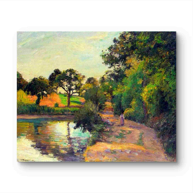 "Camille Pissarro's 'Serene Riverside Path' - Hand-Painted Impressionist Oil Painting Reproduction"
