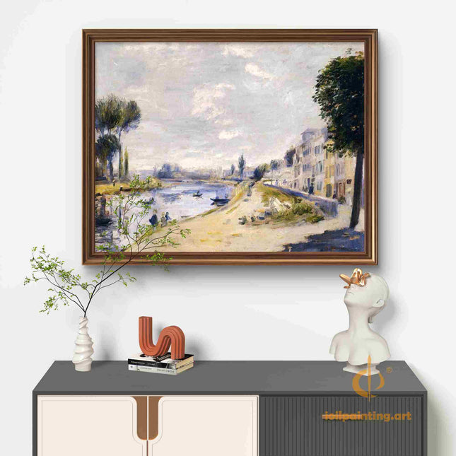 "Pierre-Auguste Renoir's 'Tranquil Riverside Promenade' - Premium Hand-Painted Oil Painting Reproduction"