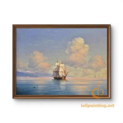 "Ivan Aivazovsky's 'Serene Sailboat at Sunset' - Hand-Painted Oil Painting Reproduction"