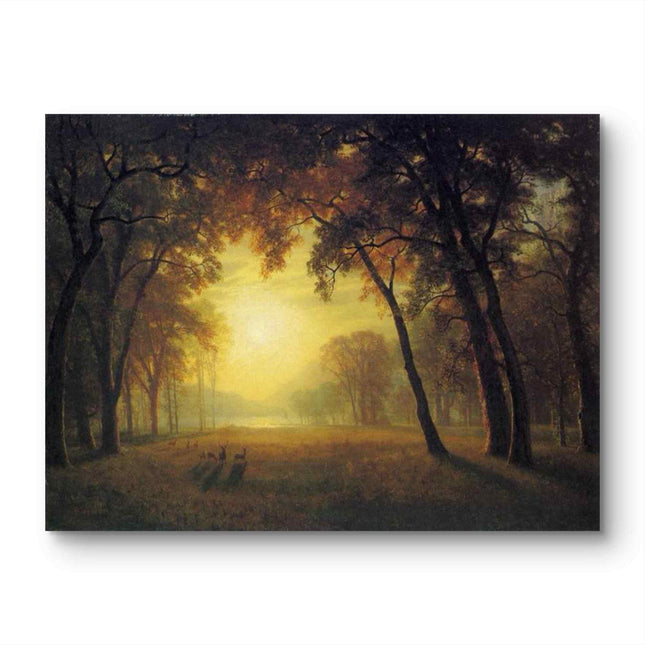 "Albert Bierstadt's 'Sunlit Forest Glade' - Hand-Painted Landscape Oil Painting Reproduction"