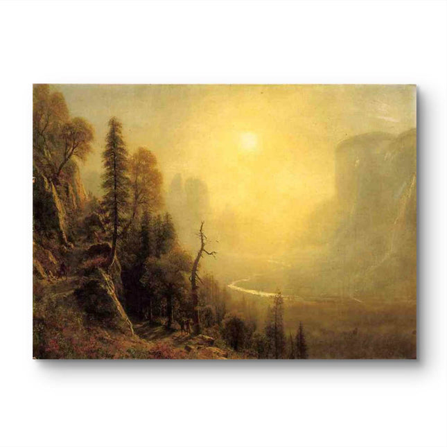 "Albert Bierstadt's 'Golden River Serenity' - Hand-Painted Landscape Oil Painting Reproduction"