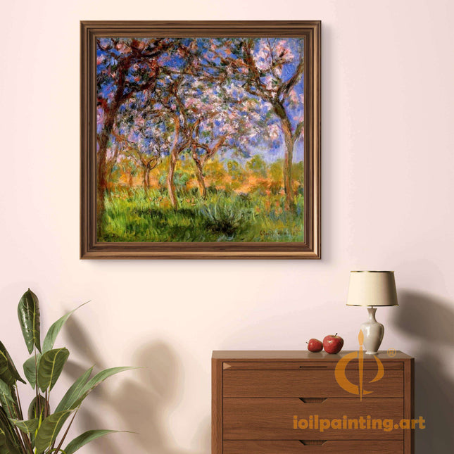 "Claude Monet's 'Blooming Orchard in Springtime' - Premium Hand-Painted Oil Reproduction on Canvas"